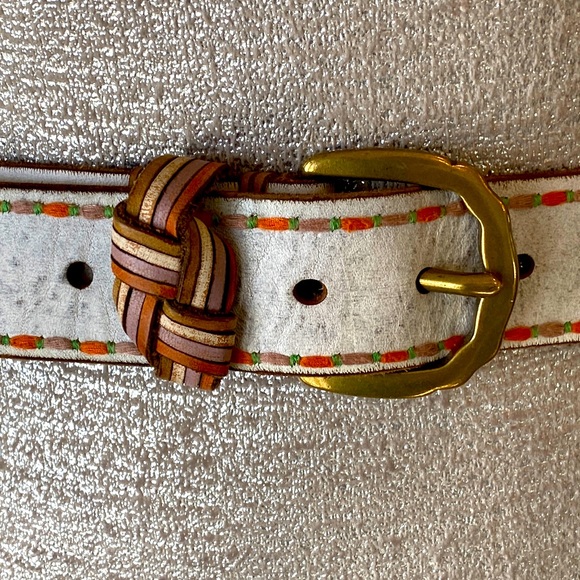 Lucky Brand Accessories - Lucky Brand White Embroidered Leather Belt 34” Length EUC